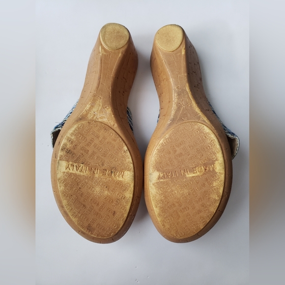 Italian Shoemaker Rhinestones Blue Gold Tone Wedge Sandals Size 10 - Picture 10 of 10